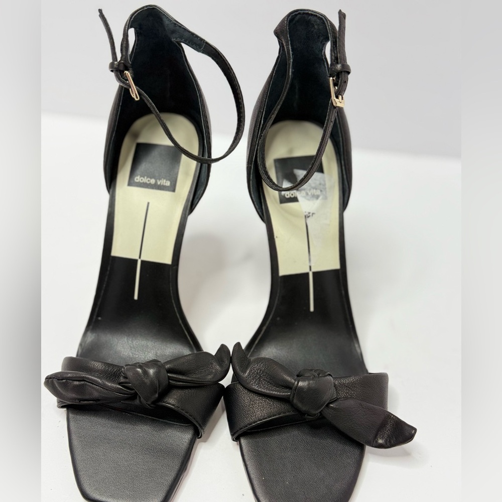 Dolce Vita Black Leather Bow Tie Knot Square Toe Stiletto Heels Size 8